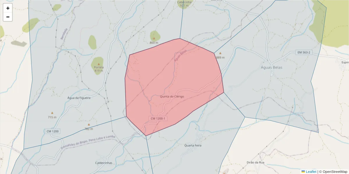 Mapa detalhado do código postal 6320-013 com limites, códigos postais vizinhos e agências dos correios