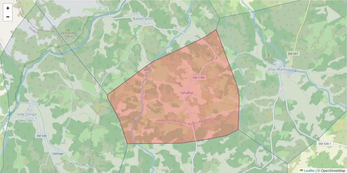 Mapa detalhado do código postal 6320-092 com limites, códigos postais vizinhos e agências dos correios