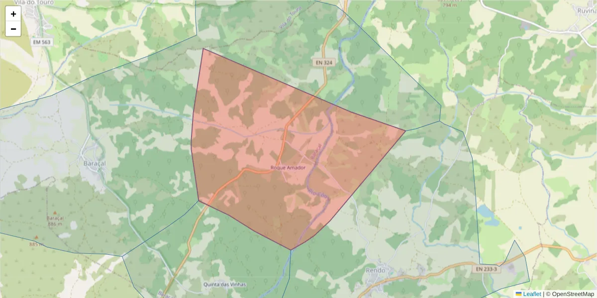 Mapa detalhado do código postal 6320-103 com limites, códigos postais vizinhos e agências dos correios