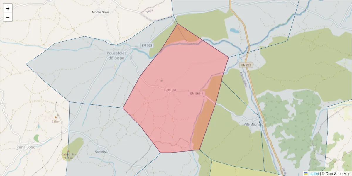 Mapa detalhado do código postal 6320-171 com limites, códigos postais vizinhos e agências dos correios