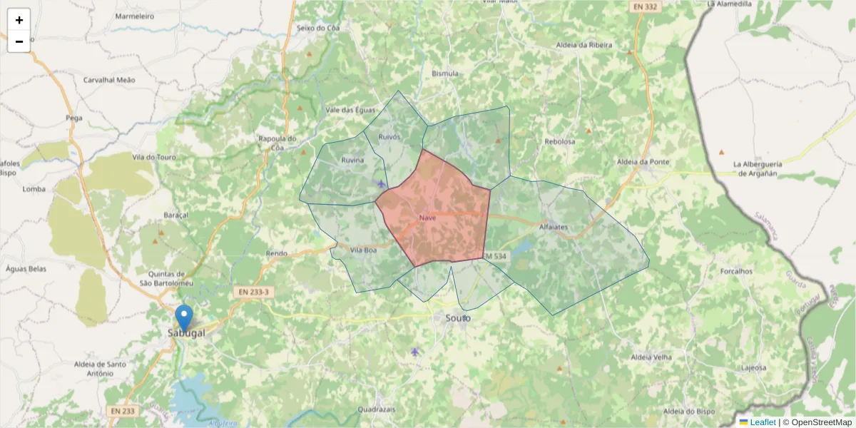 Mapa detalhado do código postal 6320-212 com limites, códigos postais vizinhos e agências dos correios
