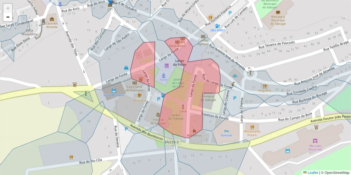 Mapa detalhado do código postal 6320-330 com limites, códigos postais vizinhos e agências dos correios