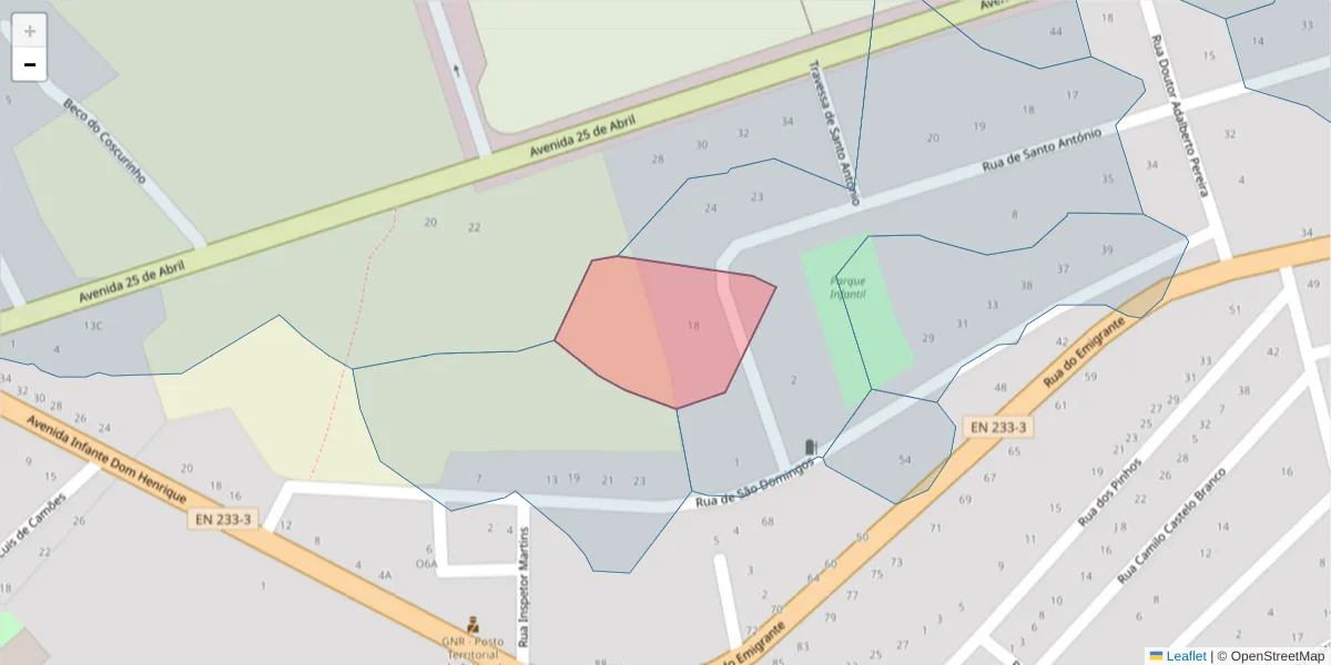 Mapa detalhado do código postal 6320-338 com limites, códigos postais vizinhos e agências dos correios