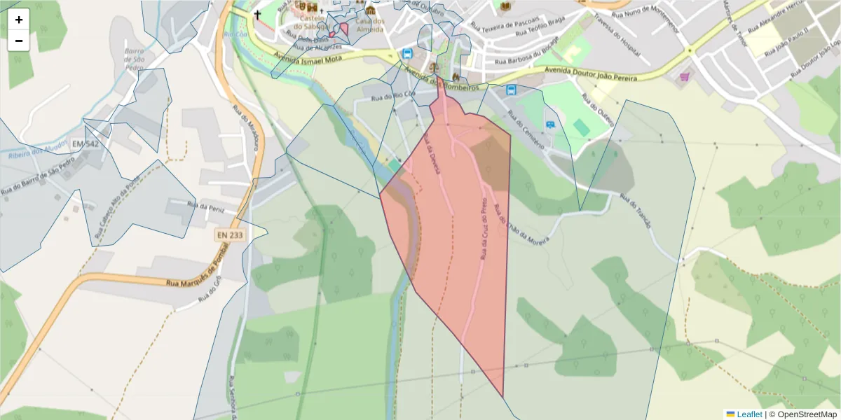 Mapa detalhado do código postal 6320-363 com limites, códigos postais vizinhos e agências dos correios