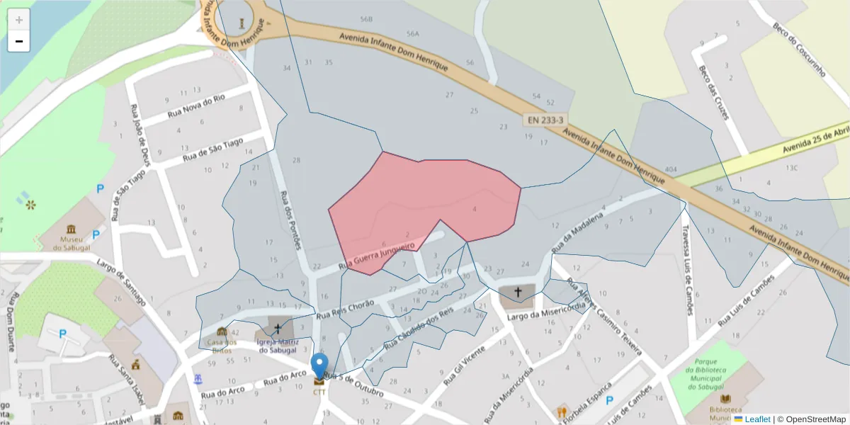 Mapa detalhado do código postal 6320-377 com limites, códigos postais vizinhos e agências dos correios