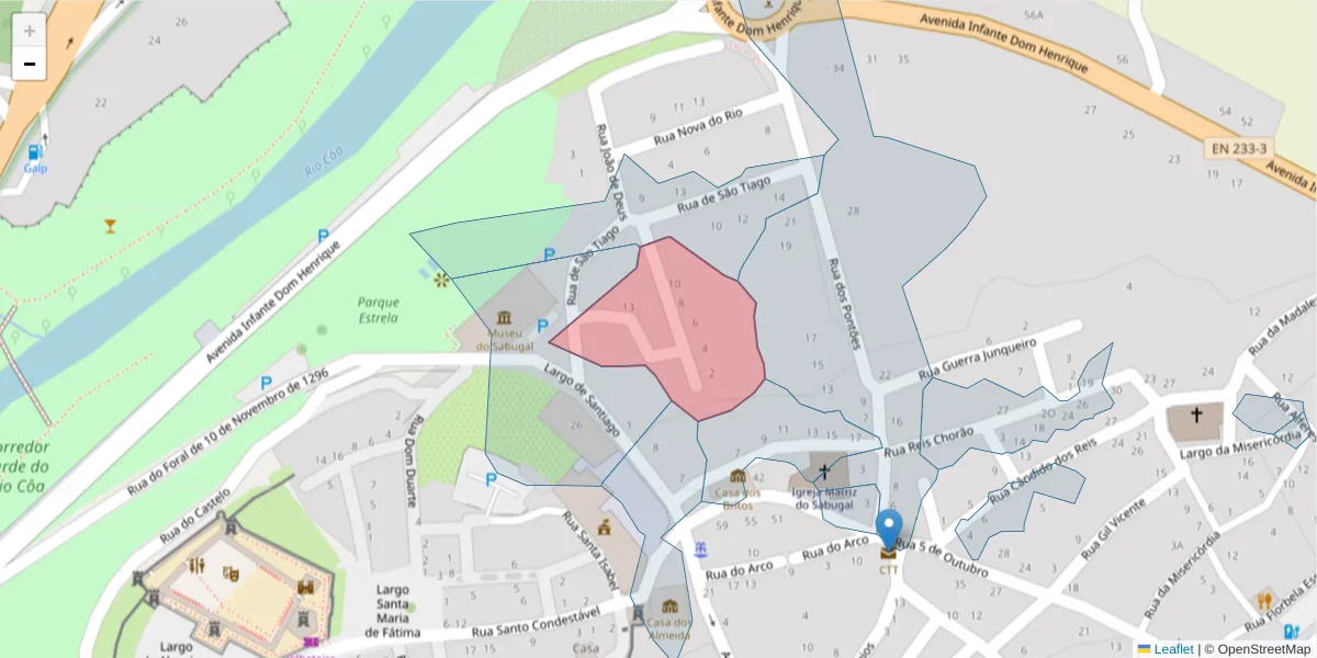Mapa detalhado do código postal 6320-378 com limites, códigos postais vizinhos e agências dos correios