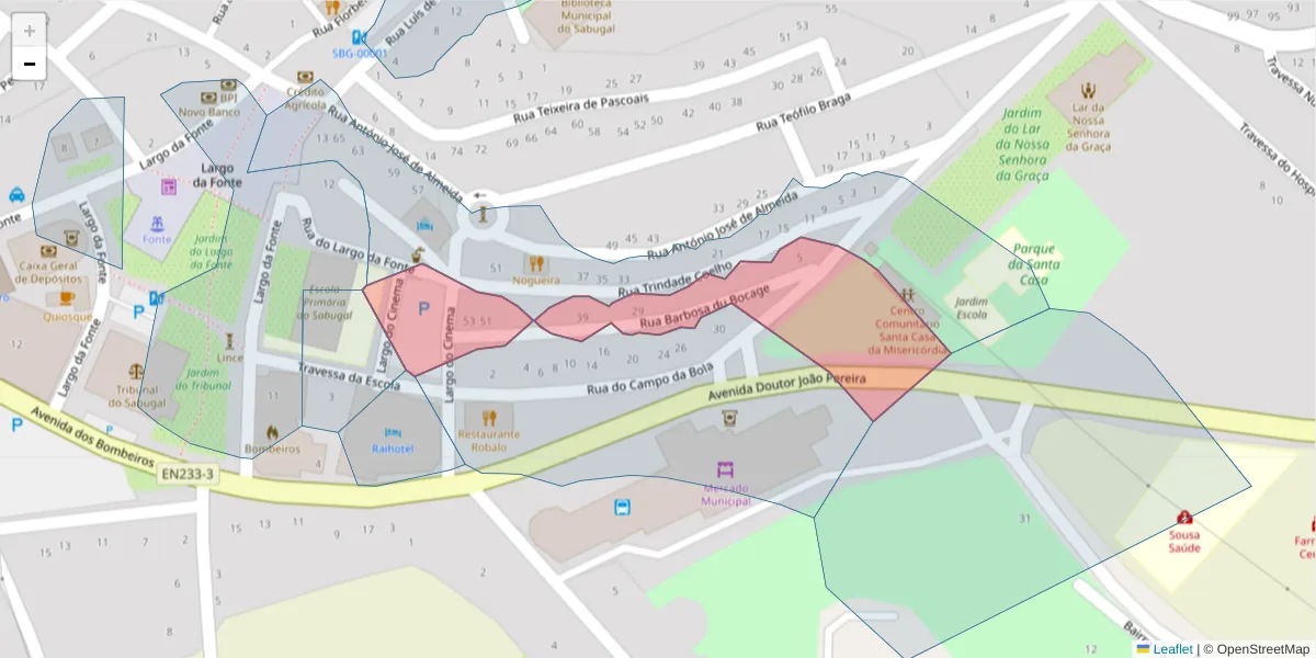 Mapa detalhado do código postal 6320-402 com limites, códigos postais vizinhos e agências dos correios