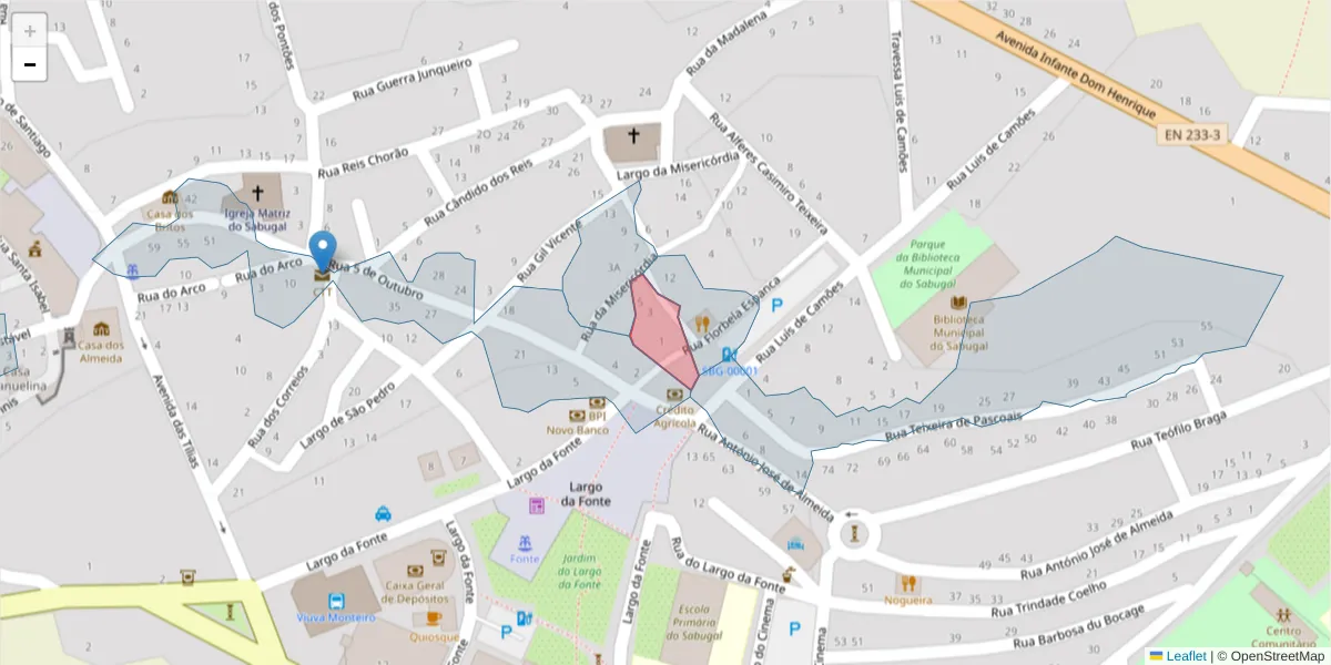 Mapa detalhado do código postal 6320-415 com limites, códigos postais vizinhos e agências dos correios
