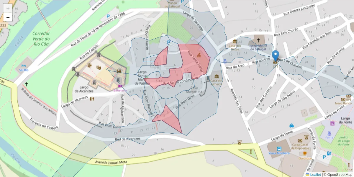 Mapa detalhado do código postal 6320-444 com limites, códigos postais vizinhos e agências dos correios