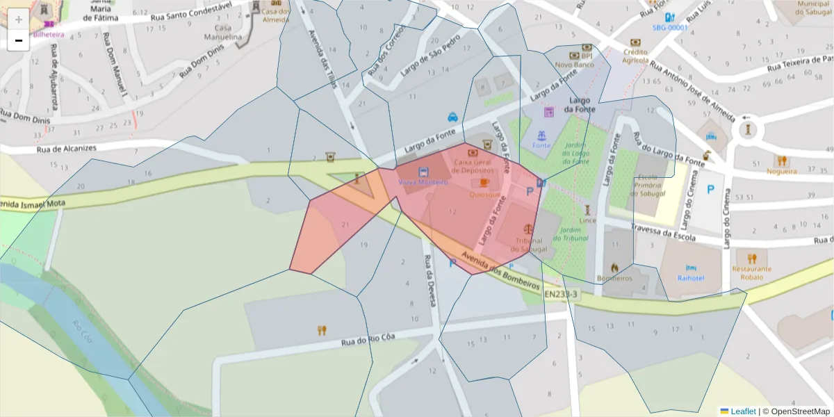 Mapa detalhado do código postal 6320-448 com limites, códigos postais vizinhos e agências dos correios