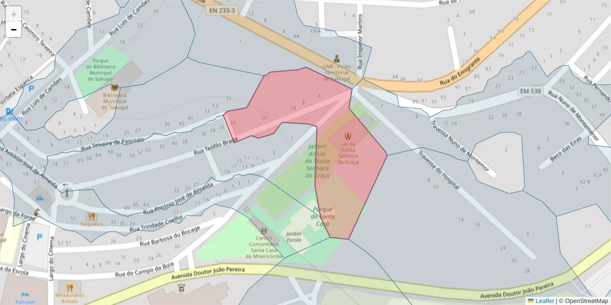 Mapa detalhado do código postal 6320-453 com limites, códigos postais vizinhos e agências dos correios