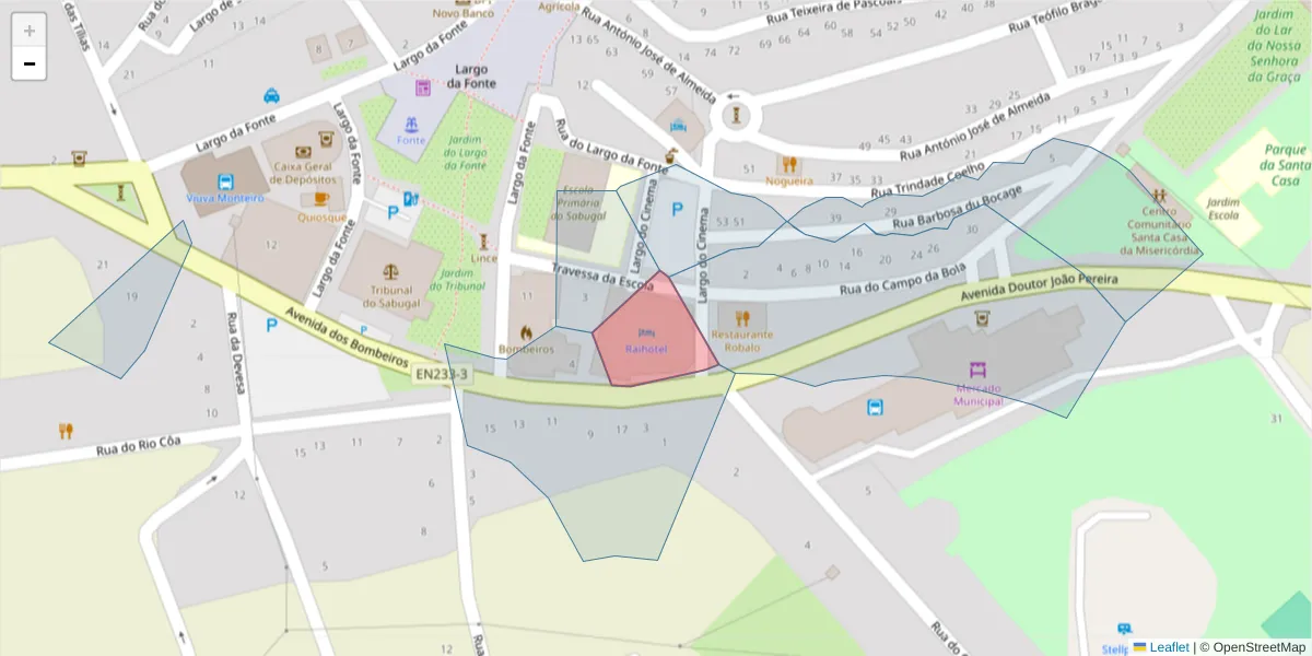 Mapa detalhado do código postal 6320-455 com limites, códigos postais vizinhos e agências dos correios
