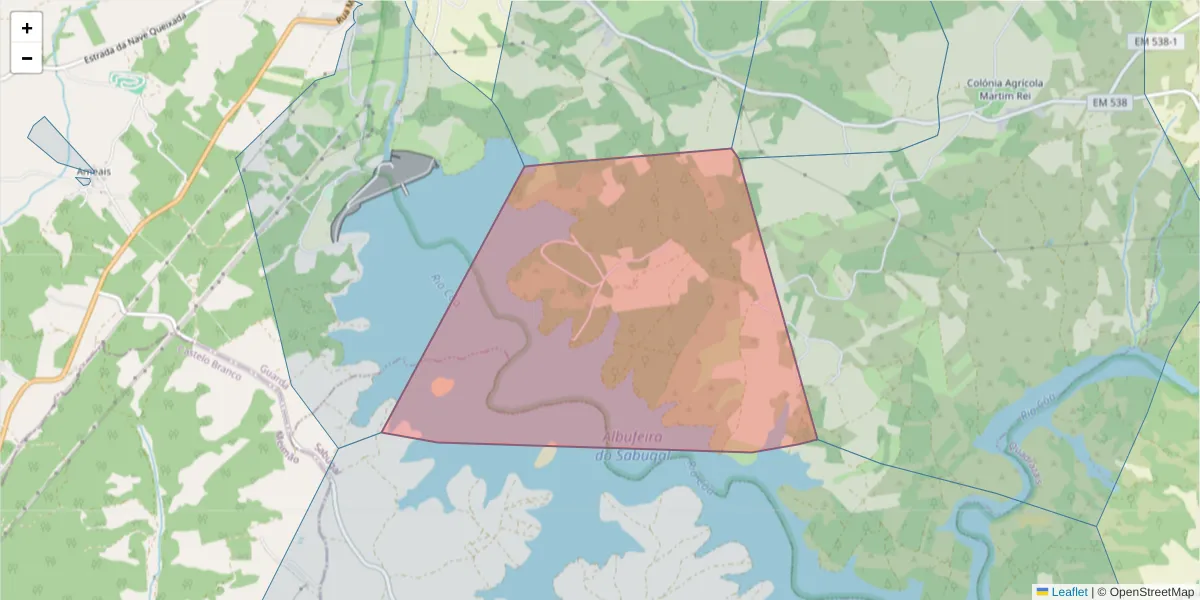 Mapa detalhado do código postal 6320-509 com limites, códigos postais vizinhos e agências dos correios
