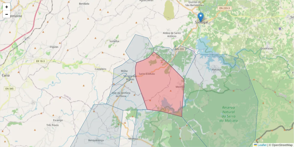 Mapa detalhado do código postal 6320-511 com limites, códigos postais vizinhos e agências dos correios