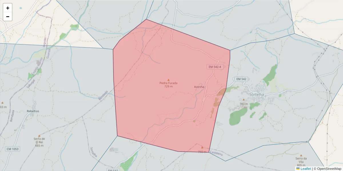 Mapa detalhado do código postal 6320-531 com limites, códigos postais vizinhos e agências dos correios