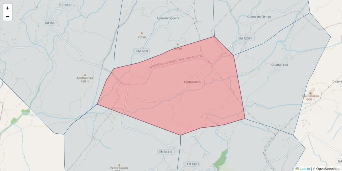 Mapa detalhado do código postal 6320-532 com limites, códigos postais vizinhos e agências dos correios