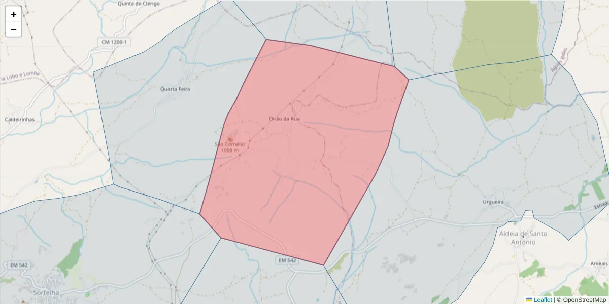 Mapa detalhado do código postal 6320-533 com limites, códigos postais vizinhos e agências dos correios