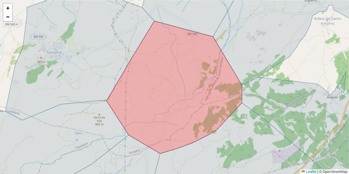 Mapa detalhado do código postal 6320-537 com limites, códigos postais vizinhos e agências dos correios