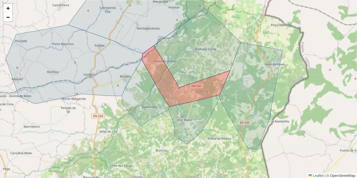 Mapa detalhado do código postal 6320-602 com limites, códigos postais vizinhos e agências dos correios