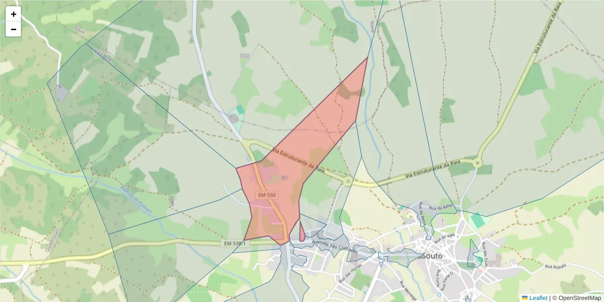Mapa detalhado do código postal 6320-621 com limites, códigos postais vizinhos e agências dos correios