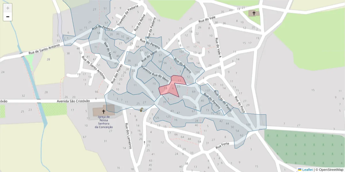 Mapa detalhado do código postal 6320-641 com limites, códigos postais vizinhos e agências dos correios