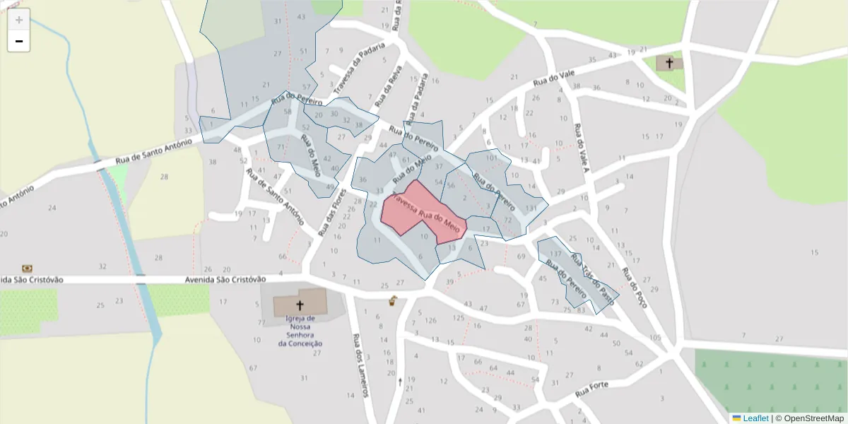 Mapa detalhado do código postal 6320-649 com limites, códigos postais vizinhos e agências dos correios