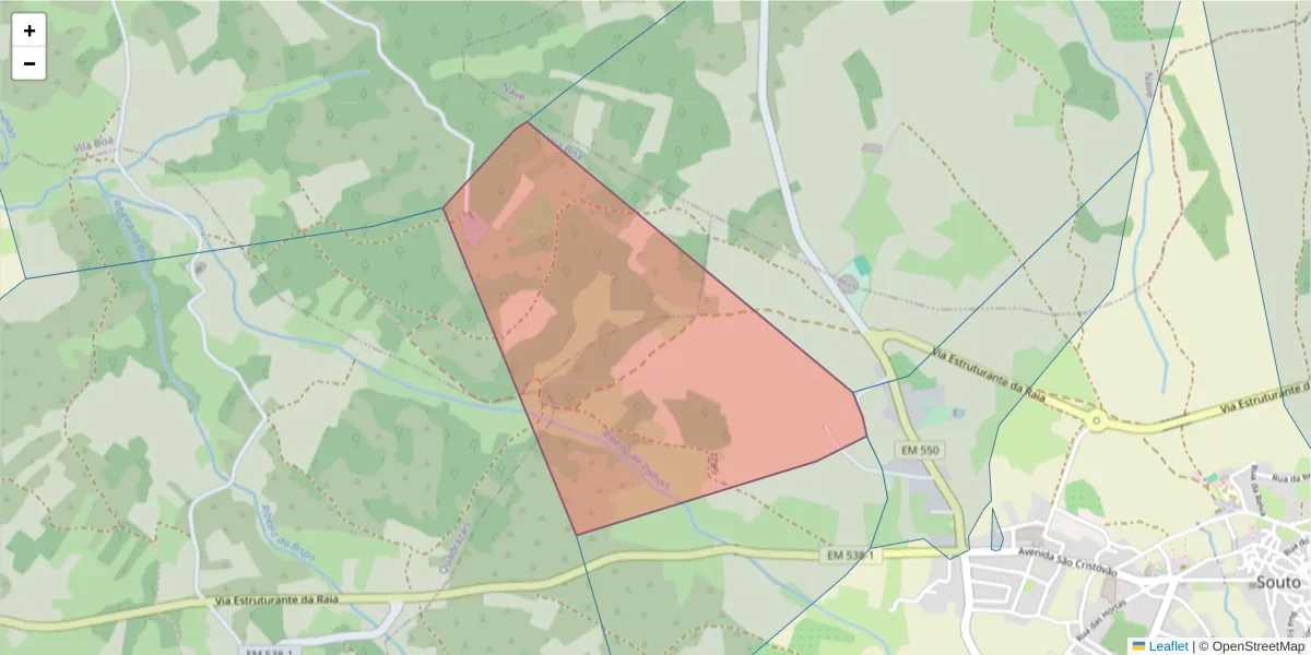 Mapa detalhado do código postal 6320-651 com limites, códigos postais vizinhos e agências dos correios
