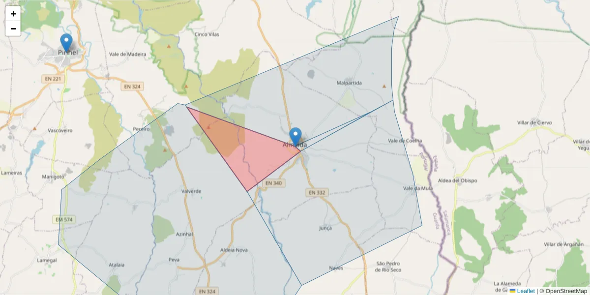 Mapa detalhado do código postal 6350-130 com limites, códigos postais vizinhos e agências dos correios