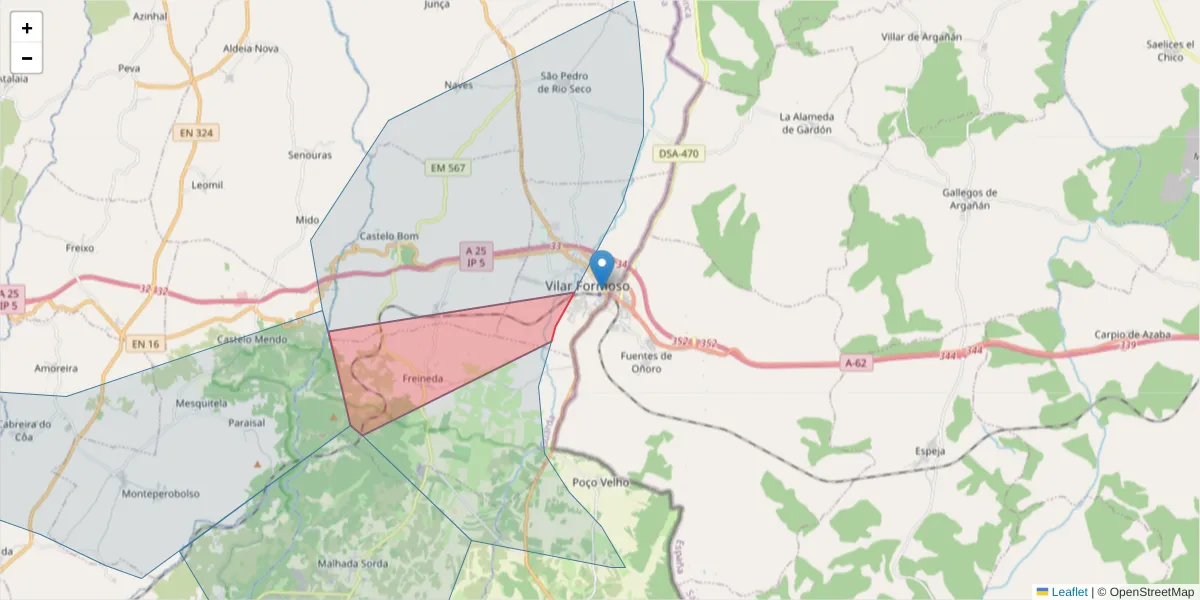 Mapa detalhado do código postal 6355-292 com limites, códigos postais vizinhos e agências dos correios
