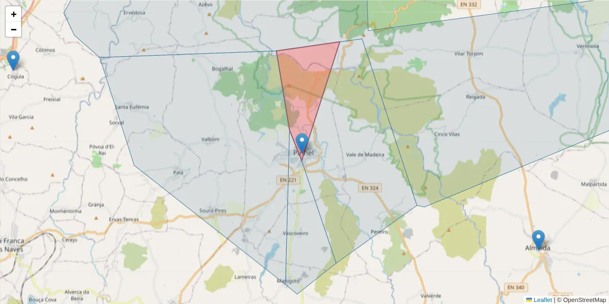 Mapa detalhado do código postal 6400-440 com limites, códigos postais vizinhos e agências dos correios