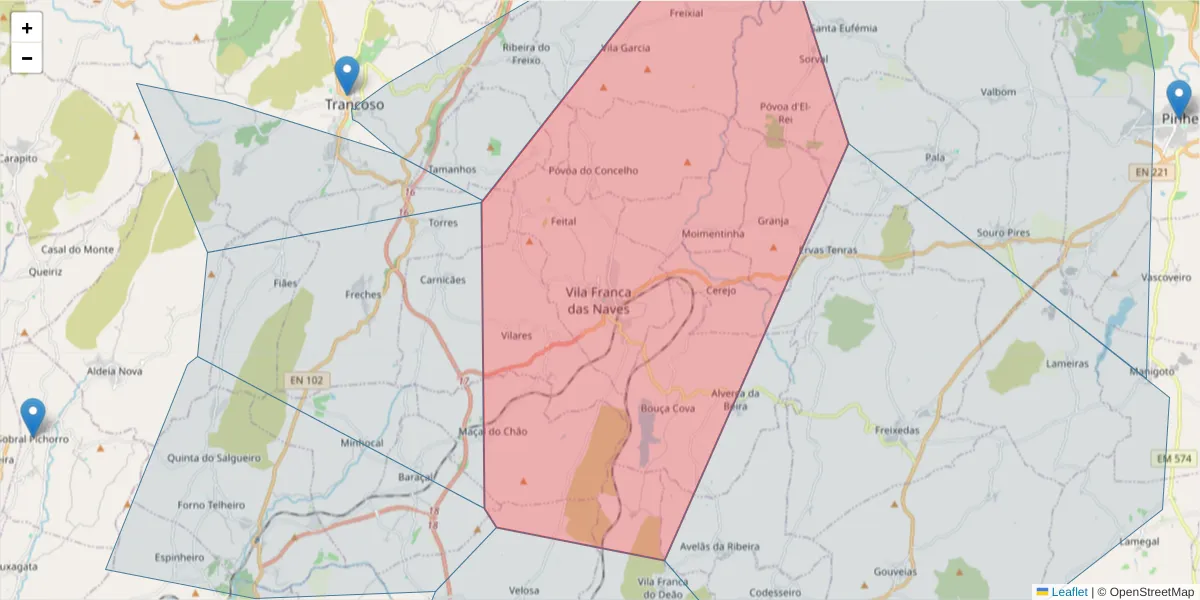 Mapa detalhado do código postal 6420-717 com limites, códigos postais vizinhos e agências dos correios