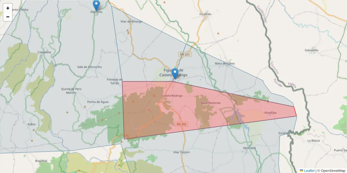 Mapa detalhado do código postal 6440-112 com limites, códigos postais vizinhos e agências dos correios