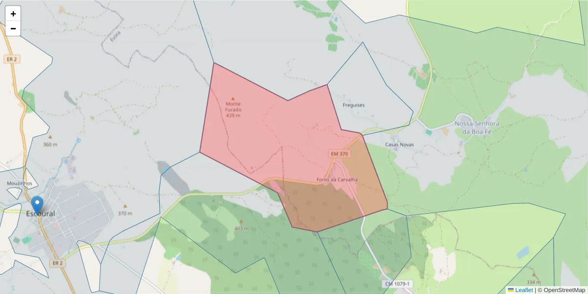 Mapa detalhado do código postal 7000-011 com limites, códigos postais vizinhos e agências dos correios