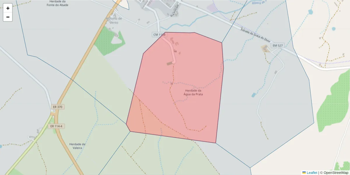 Mapa detalhado do código postal 7000-021 com limites, códigos postais vizinhos e agências dos correios