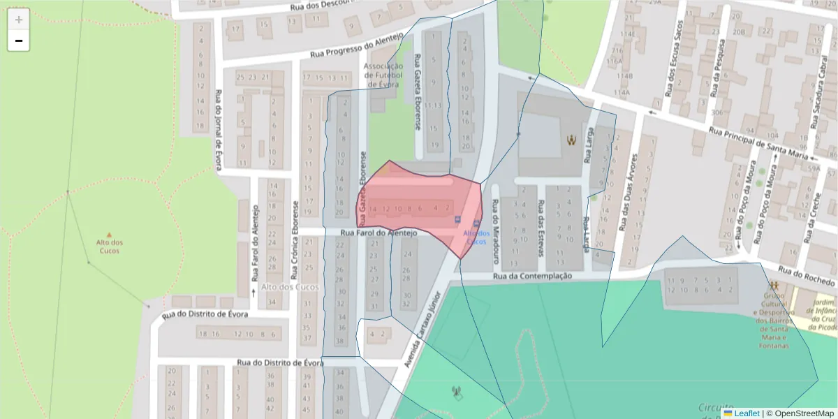 Mapa detalhado do código postal 7000-056 com limites, códigos postais vizinhos e agências dos correios