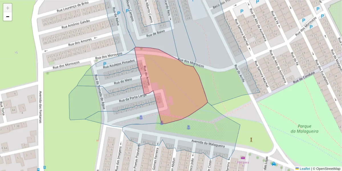 Mapa detalhado do código postal 7000-064 com limites, códigos postais vizinhos e agências dos correios