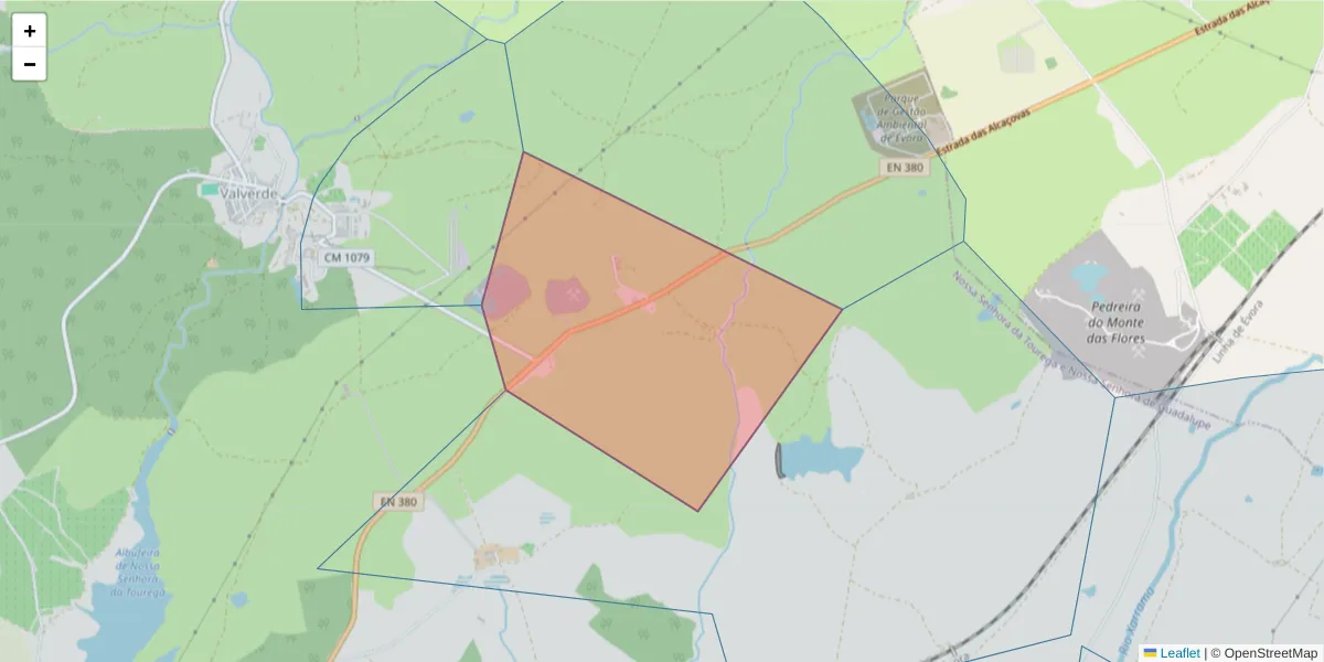 Mapa detalhado do código postal 7000-090 com limites, códigos postais vizinhos e agências dos correios