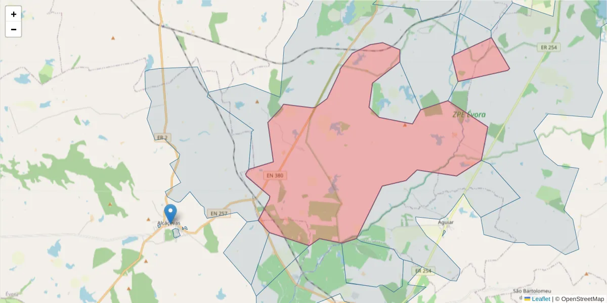 Mapa detalhado do código postal 7000-092 com limites, códigos postais vizinhos e agências dos correios