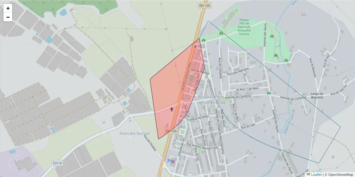 Mapa detalhado do código postal 7000-294 com limites, códigos postais vizinhos e agências dos correios