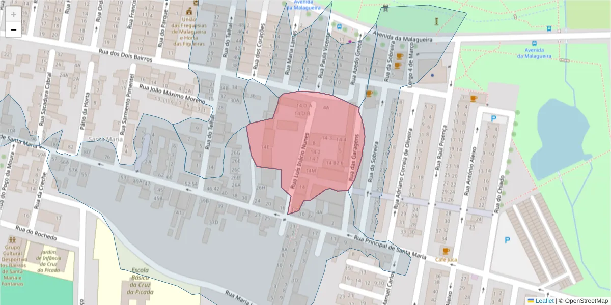 Mapa detalhado do código postal 7000-306 com limites, códigos postais vizinhos e agências dos correios