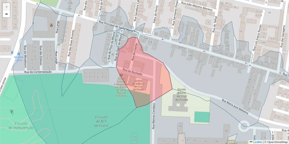 Mapa detalhado do código postal 7000-310 com limites, códigos postais vizinhos e agências dos correios