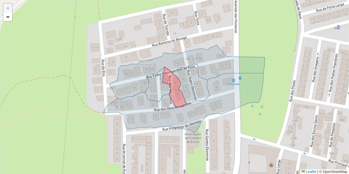 Mapa detalhado do código postal 7000-338 com limites, códigos postais vizinhos e agências dos correios
