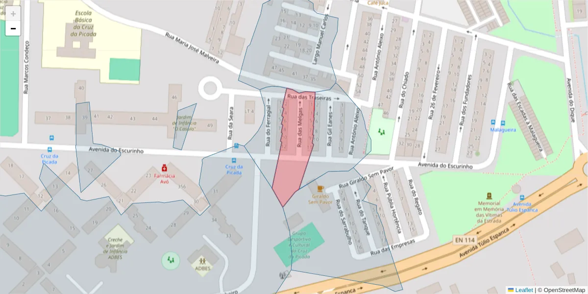 Mapa detalhado do código postal 7000-364 com limites, códigos postais vizinhos e agências dos correios