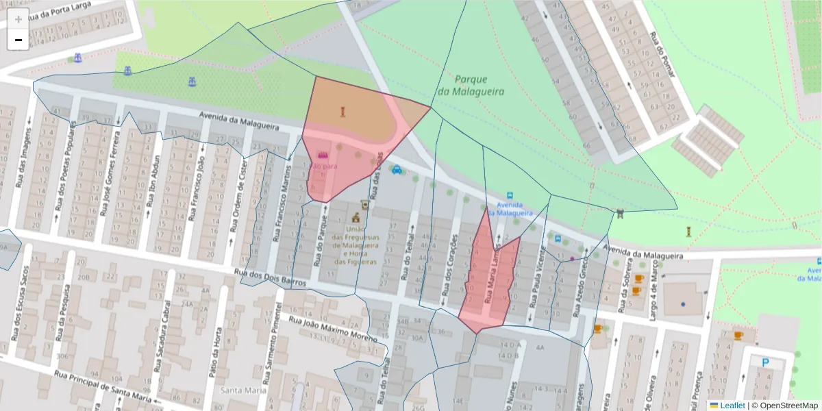 Mapa detalhado do código postal 7000-384 com limites, códigos postais vizinhos e agências dos correios