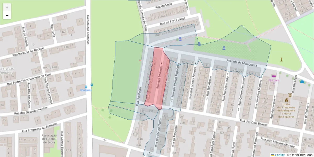 Mapa detalhado do código postal 7000-387 com limites, códigos postais vizinhos e agências dos correios