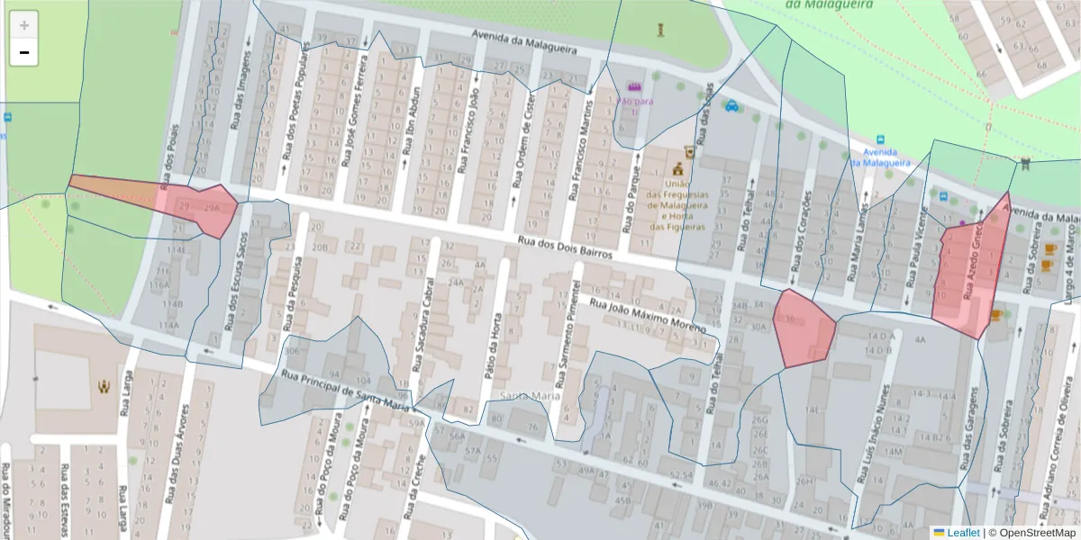 Mapa detalhado do código postal 7000-392 com limites, códigos postais vizinhos e agências dos correios