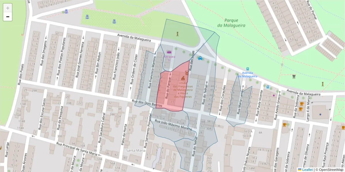 Mapa detalhado do código postal 7000-393 com limites, códigos postais vizinhos e agências dos correios