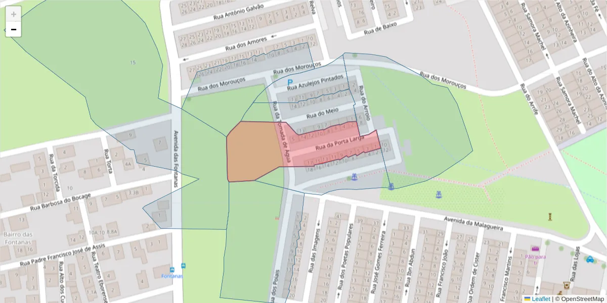 Mapa detalhado do código postal 7000-404 com limites, códigos postais vizinhos e agências dos correios
