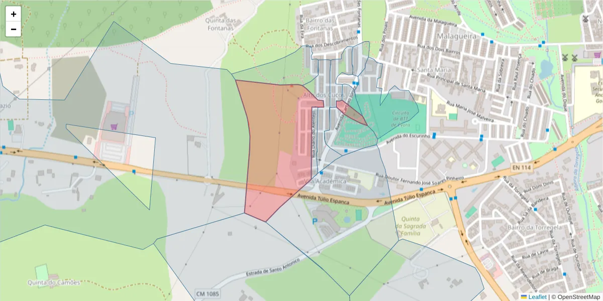Mapa detalhado do código postal 7000-461 com limites, códigos postais vizinhos e agências dos correios