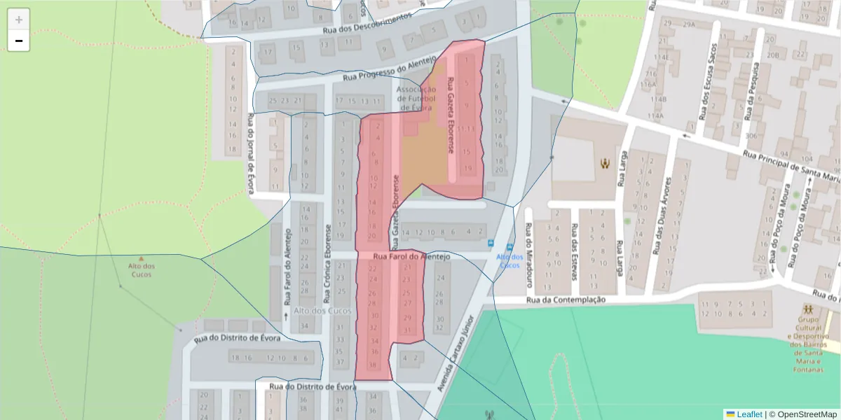 Mapa detalhado do código postal 7000-463 com limites, códigos postais vizinhos e agências dos correios